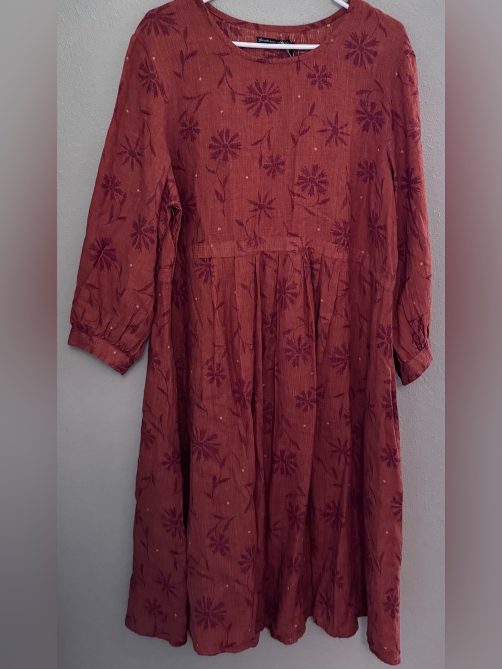 Gudrun Sjöden Rust Floral Midi Dress - Brick Red & Deep Plum